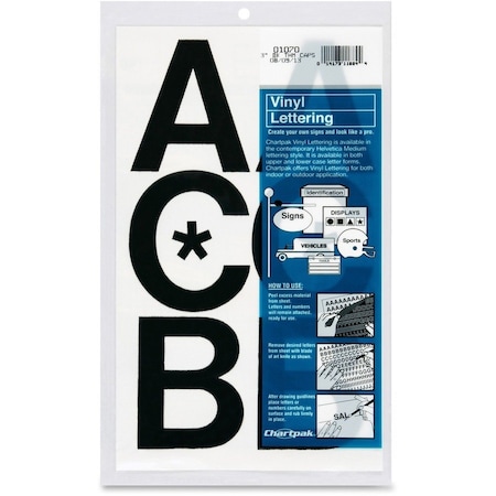 Chartpak Letters, Vinyl, 3, Blk 50PK CHA01070
